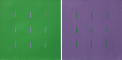 Renate KASPER Yala, 2005 «Violet» et «Vert» Deux huiles sur toiles 40 x 40 cm