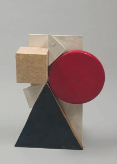 Robert SAINT-CRICQ Cercle rouge, Triangle noir, Cube Technique mixte, signée 43,5...