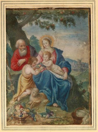 null Ecole française du XVIIème siècle
Vierge à l'Enfant et à la coupe de fruits,...