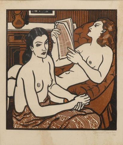 null Henri CLEMENT-SERVEAU (1886- 1972)
"Les deux amies"
Gravure sur bois, signée...