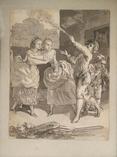 null Attribué à Claude Louis DESRAIS (1746-1816)
Le pétard ou Les mauvais garçons
Encre...