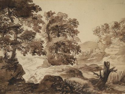 null Achille Etna MICHALLON (1796-1822)
Paysages rocheux
Deux crayons et lavis brun...
