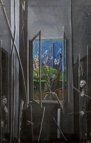 null René AUDEBES (1922-1993), 
« La fenêtre ouverte », 
Huile sur toile, signée...