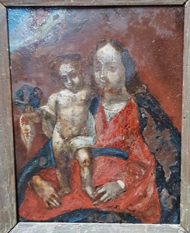 null "Ecole du Nord, dans le goût du XVIIè siècle,
 « Vierge à l’Enfant », 
Huile...