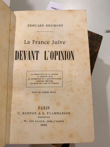 null DRUMONT, Edouard. La France juive, …23e édition, 2 vols, s.d [vers 1890] ; La...