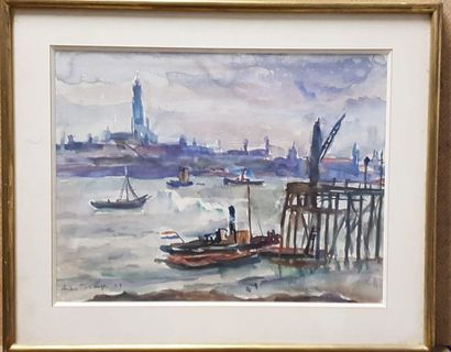 ANDRE FRAYE (circa 1887-1963)
Le port 
Watercolour...