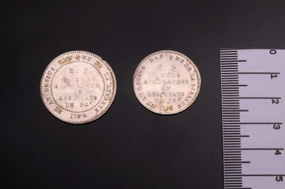 null -IDEM-. Lot of 2 pieces of confidence in silver 1792: 10 and 20 sols de Lefèvre...