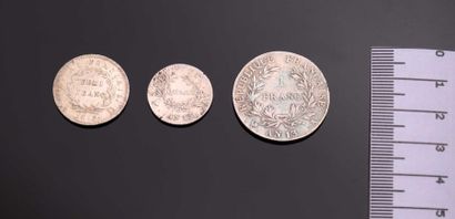 null –IDEM-. Lot de 3 divisionnaires d’argent : 1 f. an 13 A, ½ franc 1813 D et ½...
