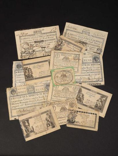 null ITALY, 18th century. Meeting of fourteen banknotes issued between 1786 and 1799,...