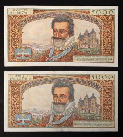 null 5000 F Henri IV type 1957. Lot de 2 billets (6.6.1957 et 10.7.1958). F 49/2...