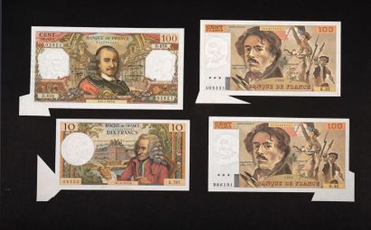 null FAKE TICKETS. Beautiful meeting of four "lugged" notes: 10 F Voltaire of 1.6.1972,...