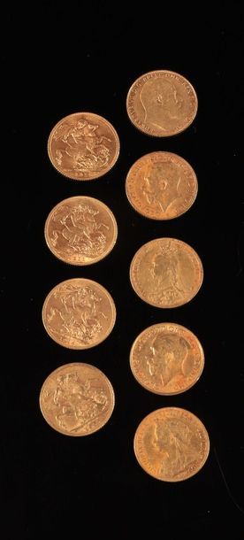 null ENGLAND. Lot of 9 sovereigns for Edward VII, George V and Queen Victoria. All...