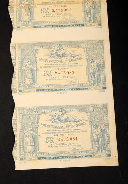 null LOTTERY. Plate of 5 tickets of the International Tunisian Lottery illustrated...
