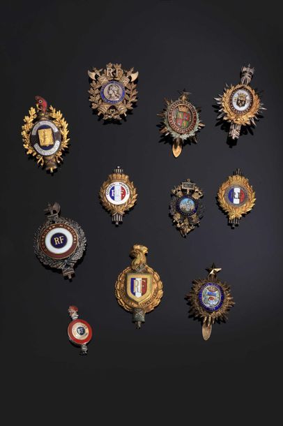 null CONSEILS MUNICIPAUX. Belle collection de 11 insignes dont 6 dénommés (Versailles,...