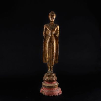 Wooden statuette, representing the Buddha...