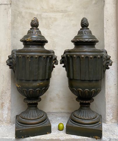 Pair of large decorative sculptures in green...