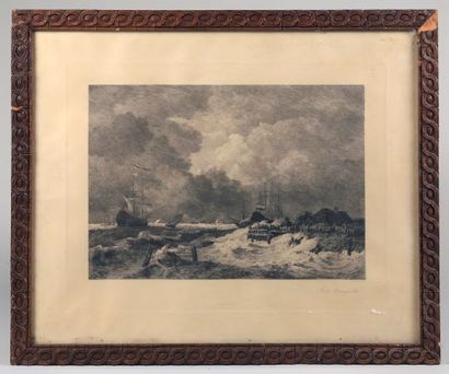 null "La tempête"
Print after Jacob RUYSDAËL, etching by René Paul HUET (1844 - 1928)...