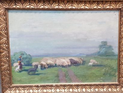 null Lucien GIRNY (1890-1915) 

Troupeau de moutons 

Huile sur toile signée en bas...