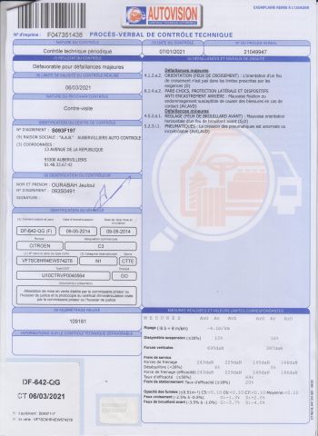 null CTTE DERIV VP CITROEN Modéle : C3 DF-642-QG Type constructeur : U10CTRVP0040564...