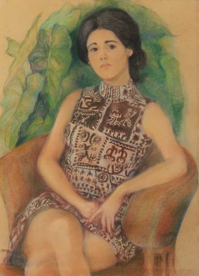 null Attribuée à Nell Inez HOTT (?)

Portrait de femme assise dans un fauteuil 

Pastel...