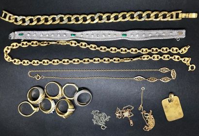 null Lot de bijoux FANTAISIE comprenant notamment 7 bagues en métal et/ou métal doré...