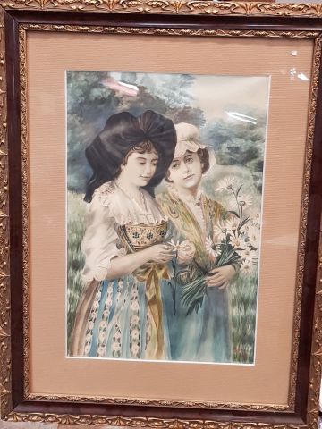 null A. DIEHEMANN (?) 

Deux alsaciennes au bouquet de marguerites 

Aquarelle, gouache...