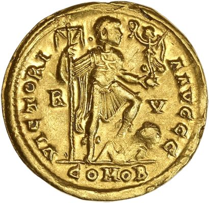 null Rome, Honorius (393-424) : solidus frappé à Ravenne . 

 R/ L'empereur debout...