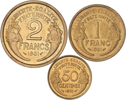 null Third Republic (1870-1940) : Series of 2Frs 1Fr and 50 centimes Morlon test...