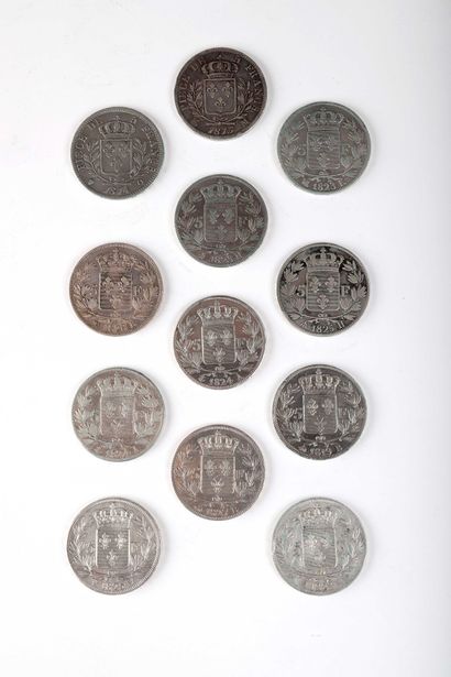 null FRANCE, Louis XVIII and Charles X. Lot of 12 5 francs coins of which 5 for Charles...
