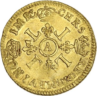 null France , Louis XIV ( 1643-1715) - Louis d’or aux 4 L 1695-A Paris 

 Référence:...