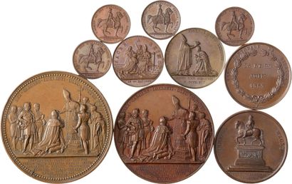 null Médaille: Lot de 10 médailles de Louis XVIII à Napoléon III en cuivre donc couronnement...