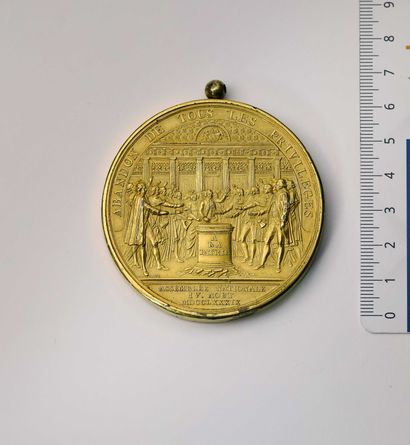 null Médaille: REVOLUTION, Abandon des privilèges. Frappe de bronze doré (63 mm)...