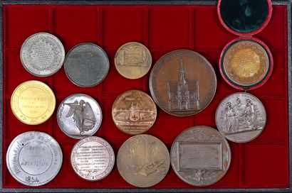 null Medal: Lot of 13 different medals in copper, bronze and pewter, including the...