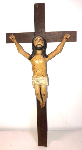null Christ crucifié en bois peint

Travail Naïf, sur une croix en bois rapportée...