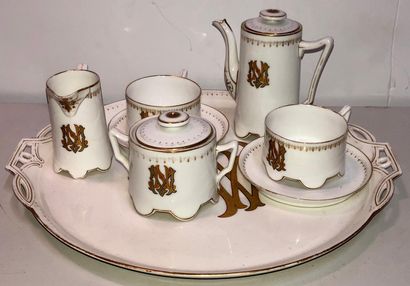 null You and me" tea set in white porcelain with gold highlights and interlaced numbers...