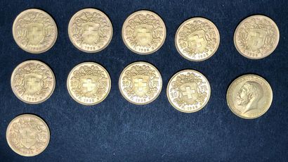 null SUISSE

lot de 10 pièces de 20 F. Suisse or, 1935

On joint : 

ANGLETTERRE

1...