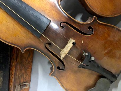 null MUSIQUE:

-Un violon portant une marque (AMBERT?) sur le chevalet et CREMONAE...