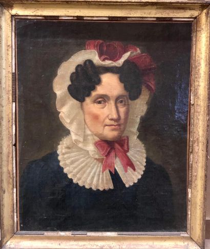 null Portrait de femme à la coiffe et au nœud rouge, probablement Philiberte-Caroline...