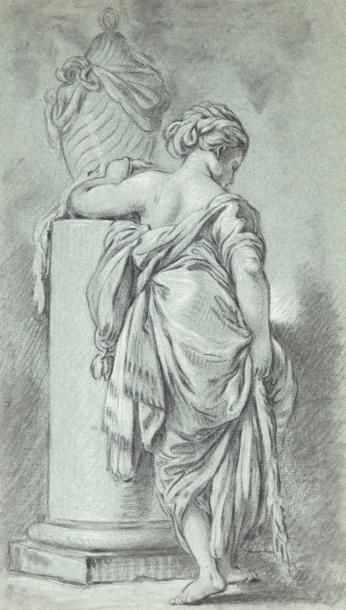 BOUCHER François (Ecole de) 1703 - 1770 1 - Etude de femme de dos devant une vas...