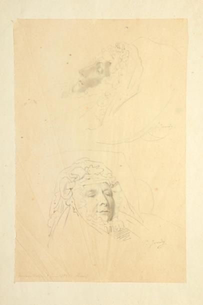 Paul JOURDY (1805-1856) Laetitia Bonaparte sur son lit de mort (Deux études sur la...