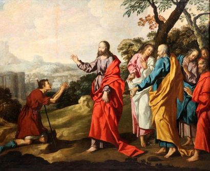 ECOLE FRANCAISE du XVIIème s Jésus guérit un lépreux sur une route de Galilée (Marc...