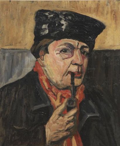 VERDILHAN André 1881-1963 Portrait d'homme fumant la pipe Huile sur toile, signée...