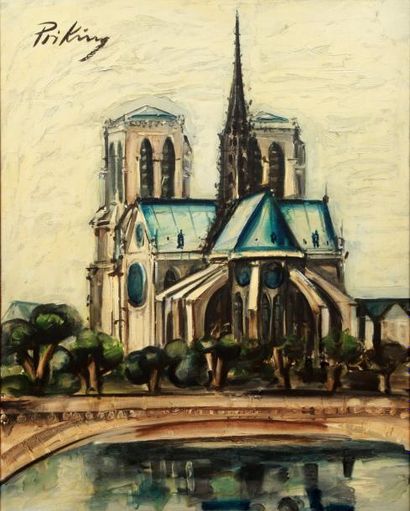 Franz PRIKING (1929-1979) Notre-Dame de Paris Huile sur toile, signée en haut à gauche....