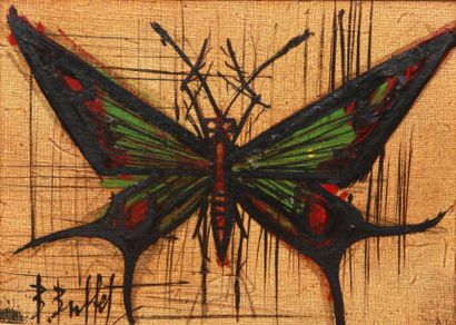 Bernard BUFFET (1928-1999) Papillon Huile sur carton toilé, signée en bas à gauche...
