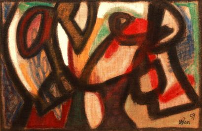 Jean-Michel ATLAN (1913-1960) Sourate de l'arbre Huile sur toile et détrempe, signée...