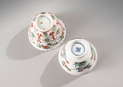  CHINA, Kangxi period, 18th century 
Two green family porcelain and enamel sorbets...