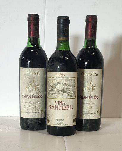 null 3 bouteilles

Espagne : 1 RIOJA Vina Mantibre 1989 et 2 NAVARRA

Gran Feudo...