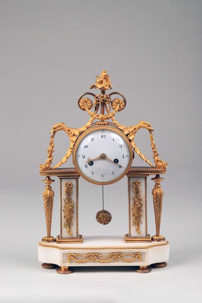 A chimney clock with hour and half striking...