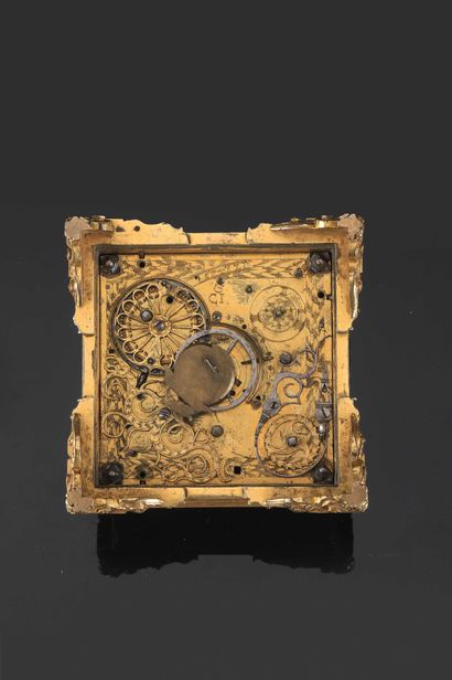 null 
A square shaped table clock with quarter strike, Germany, the movement stamped...