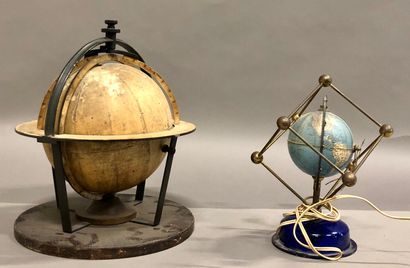 null Celestial globe by Dietrich Reimer in a circular iron and paper frame, mounted...